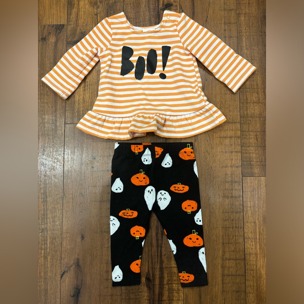 Cat and Jack Baby Girl 3-6 Month Halloween Boo, Ghost and Pumpkin Set